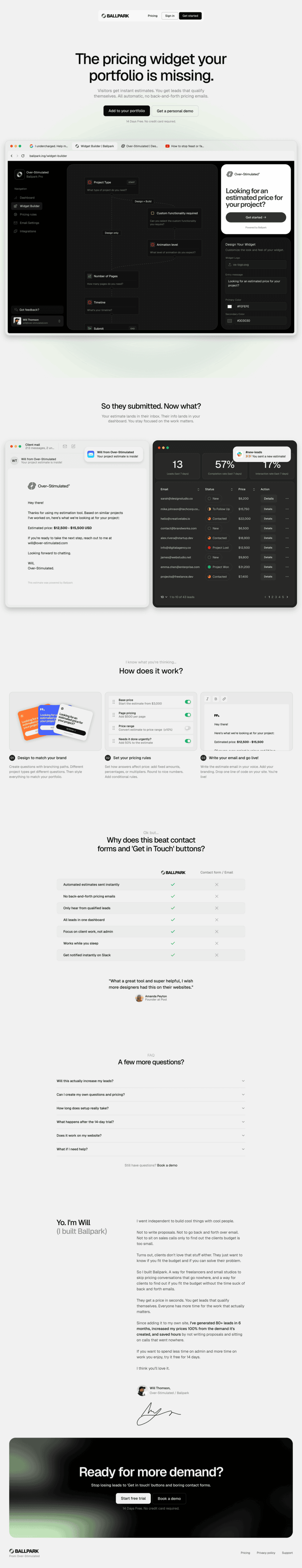 Ballpark landing page website preview