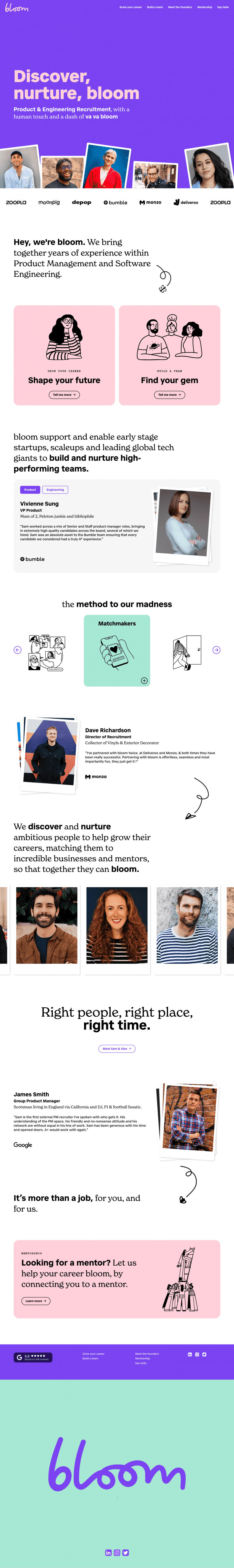 Bloom landing page website preview