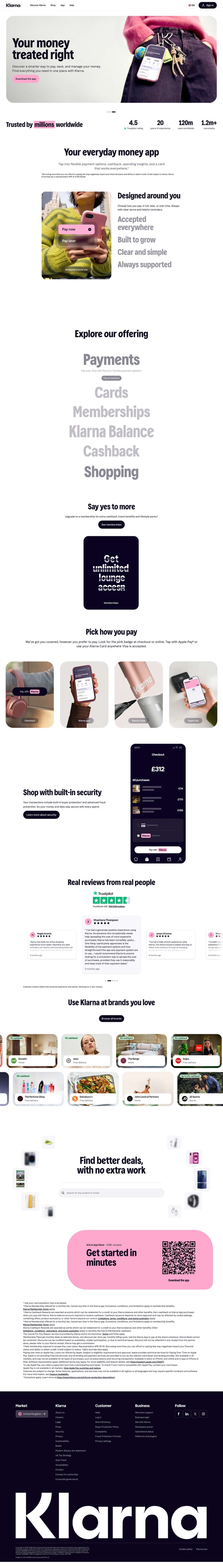 Klarna landing page website preview